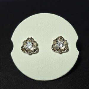 Sterling Silver Flower Stud Earrings With Cubic Zirconia (NWOT)